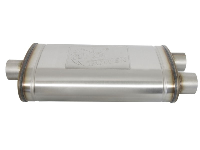 Detail of aFe Vulcan exhaust muffler with engraved branding