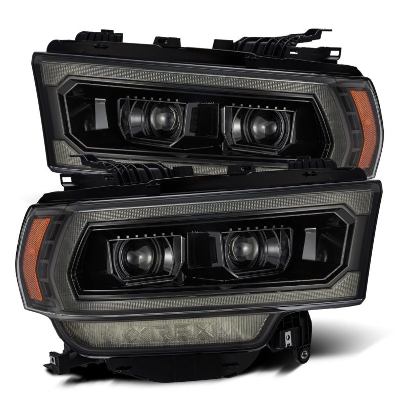 AlphaRex 19+ Ram 2500 LUXX LED Proj Headlights Plank Style Alpha Blk w/Activ Light/Seq Signal/DRL