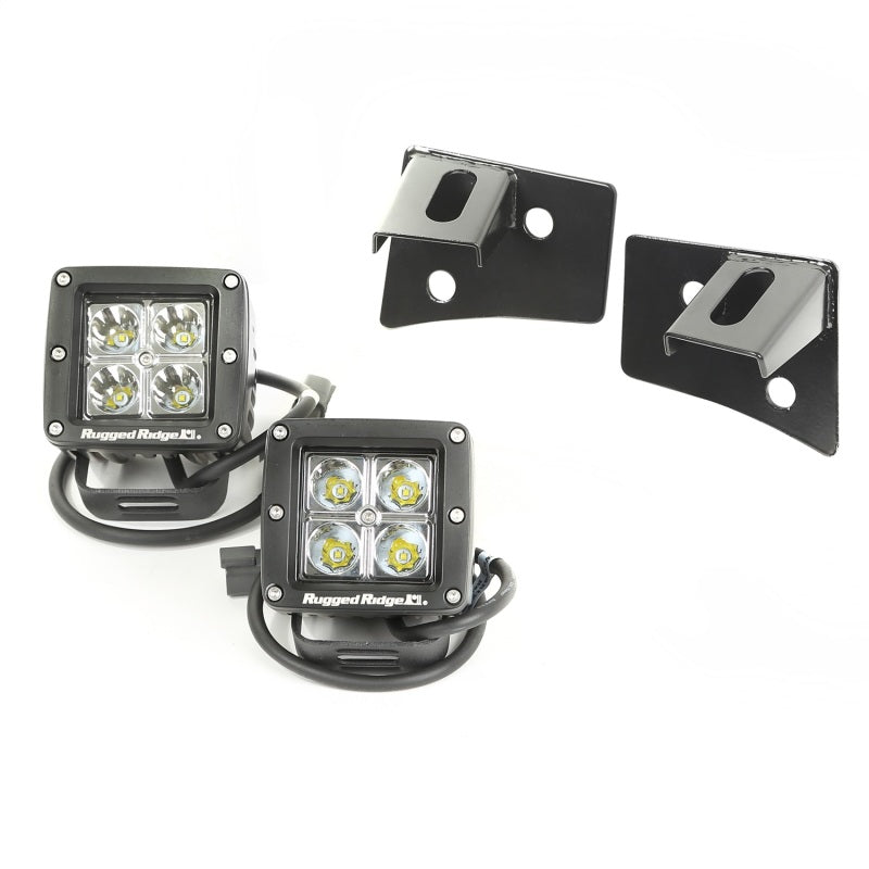 Rugged Ridge Jeep Wrangler JK Square Windshield LED Light Kit w/ Brackets