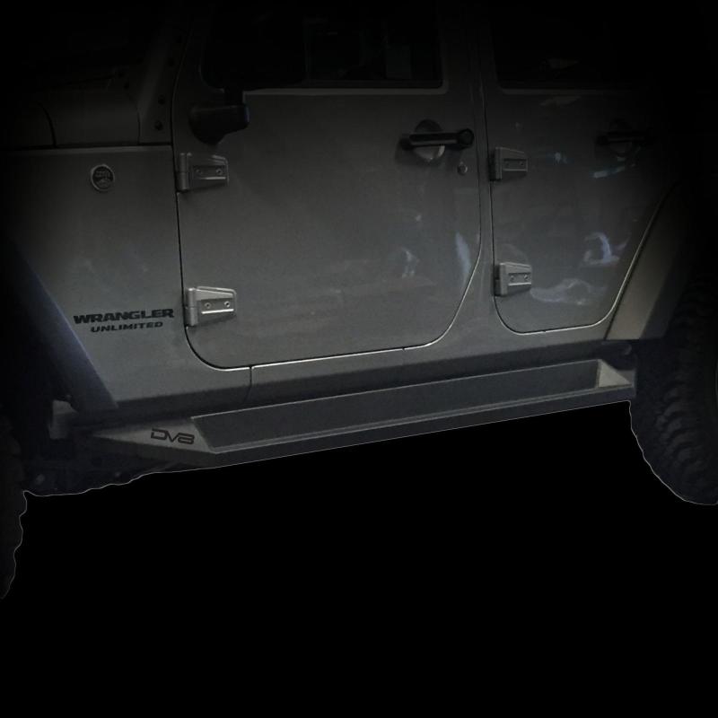 DV8 Offroad 07-18 Jeep Wrangler JK Plated Steel Rock Slider Steps - Matte Black (4 Door Only)