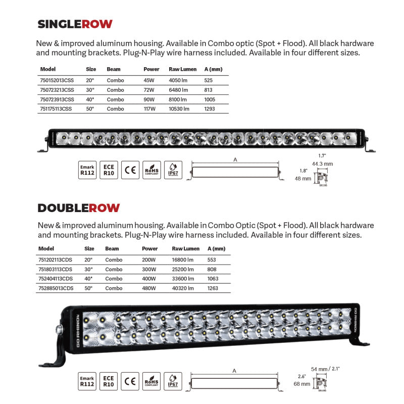 Go Rhino Xplor Bright Series Dbl Row LED Light Bar (Side/Track Mount) 31.5in. - Blk