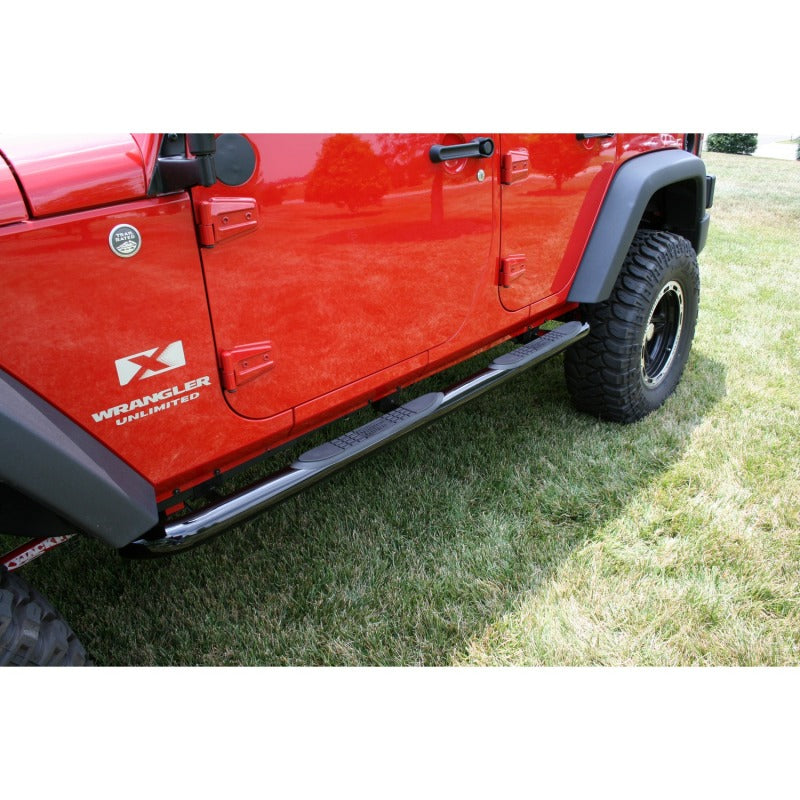 Rugged Ridge 3-In Round Side Steps Black 4-Door Jeep Wrangler
